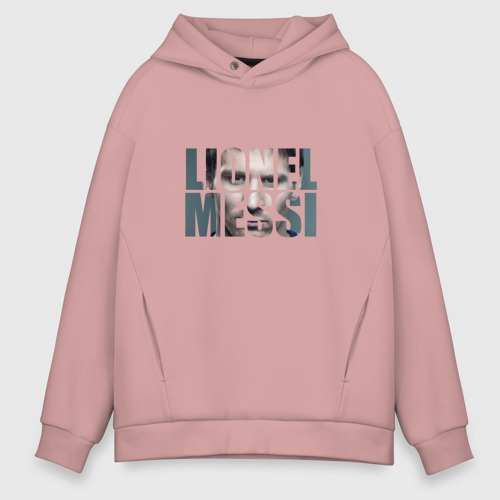 Мужское худи Oversize хлопок Lionel Messi face, цвет пыльно-розовый