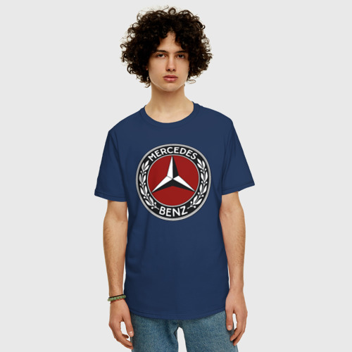 Мужская футболка хлопок Oversize Mercedes-Benz, цвет темно-синий - фото 3