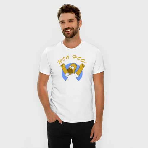 Мужская футболка хлопок Slim Homer Simpson Woo Hoo, цвет белый - фото 3