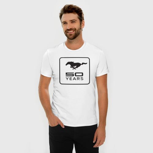 Мужская футболка хлопок Slim ford mustang logo, цвет белый - фото 3