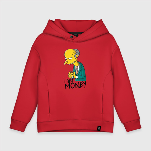 Детское худи Oversize хлопок Mr Burns get money, цвет красный