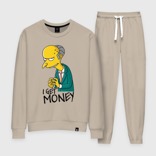 Женский костюм хлопок с принтом Mr Burns get money, вид спереди #2