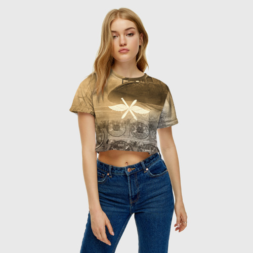 Женская футболка Crop-top 3D Авиация, цвет 3D печать - фото 3