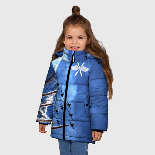 Зимняя куртка для девочек 3D Самолеты в небе, цвет светло-серый - фото 3