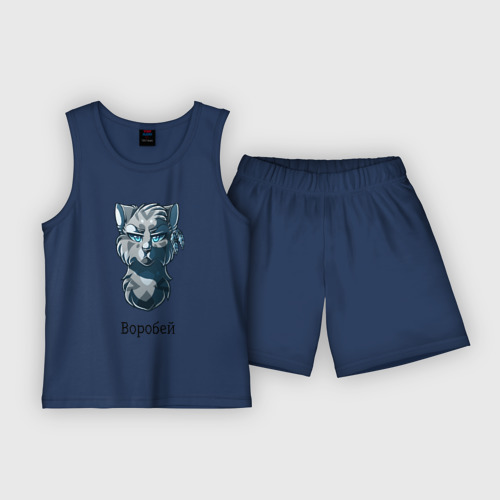 Детская пижама с шортами хлопок Коты - Воители. Воробей, цвет темно-синий