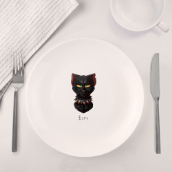 Набор: тарелка кружка с принтом Бич: коты-воители для любого человека, вид спереди №4. Цвет основы: белый