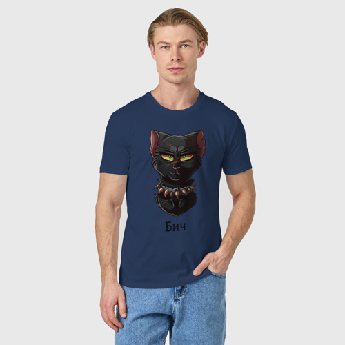 Мужская футболка хлопок Бич: коты-воители, цвет темно-синий - фото 3