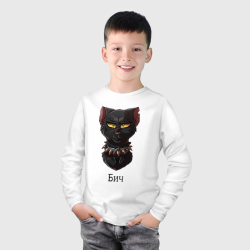 Детский лонгслив хлопок Бич: коты-воители, цвет белый - фото 3