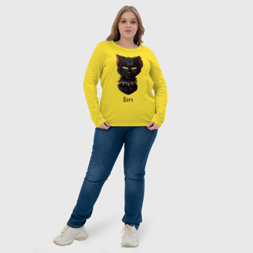 Женский лонгслив хлопок Бич: коты-воители, цвет желтый - фото 6