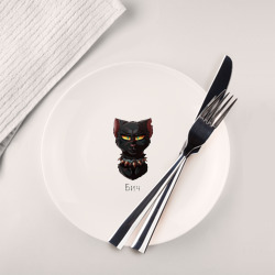 Тарелка с принтом Бич: коты-воители для любого человека, вид спереди №2. Цвет основы: белый