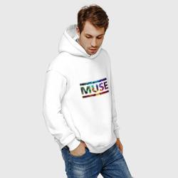 Худи с принтом Muse colour для мужчины, вид на модели спереди №5. Цвет основы: белый