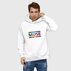 Худи с принтом Muse colour для мужчины, вид на модели спереди №2. Цвет основы: белый