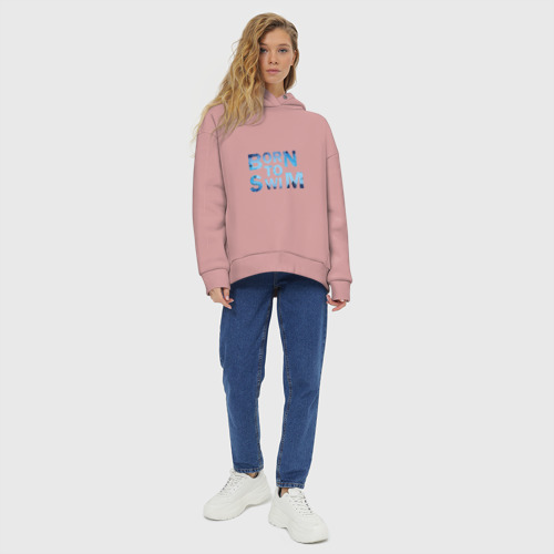 Женское худи Oversize хлопок Born to Swim, цвет пыльно-розовый - фото 6