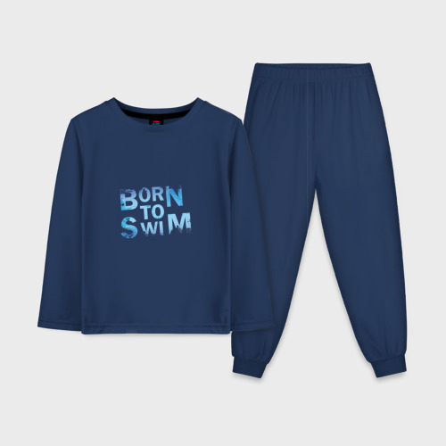 Детская пижама с лонгсливом хлопок Born to Swim, цвет темно-синий