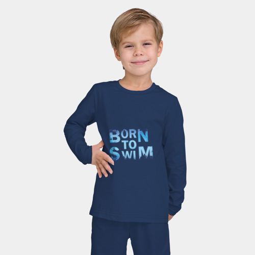 Детская пижама с лонгсливом хлопок Born to Swim, цвет темно-синий - фото 3