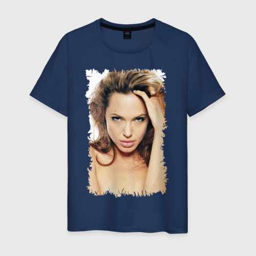 Мужская футболка хлопок Анджелина Джоли , цвет темно-синий