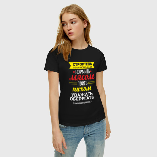 Женская футболка хлопок Строитель обыкновенный, цвет черный - фото 3