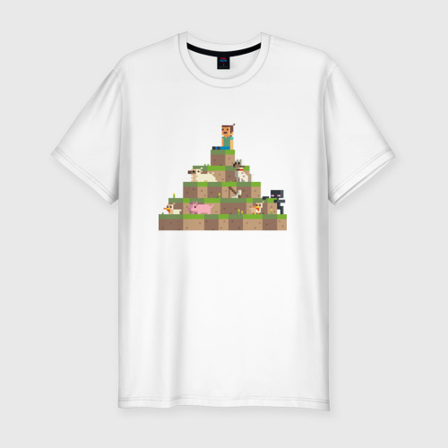 Мужская футболка хлопок Slim Вершина холма в Minecraft, цвет белый