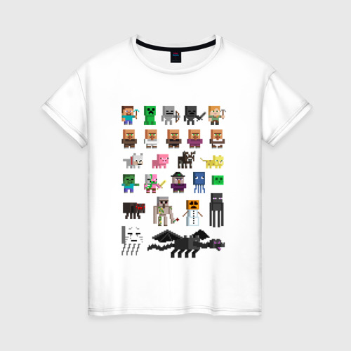Женская футболка хлопок Мобы Minecraft, цвет белый