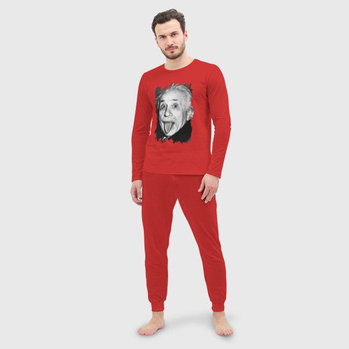 Мужская пижама с лонгсливом хлопок Энштейн показывает язык, цвет красный - фото 3
