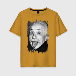 Женская футболка хлопок Oversize Энштейн показывает язык