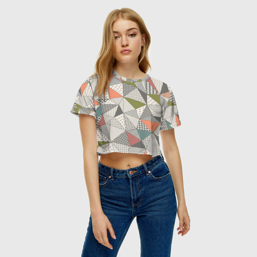 Женская футболка Crop-top 3D Геометрия, цвет 3D печать - фото 3