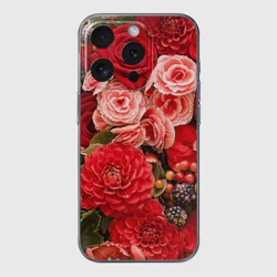 Чехол для iPhone 15 Pro Max силиконовый с защитой камеры Цветы
