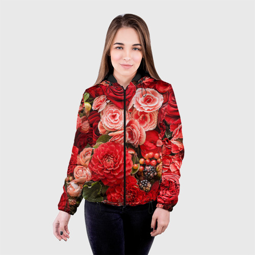 Женская куртка 3D Цветы, цвет черный - фото 3