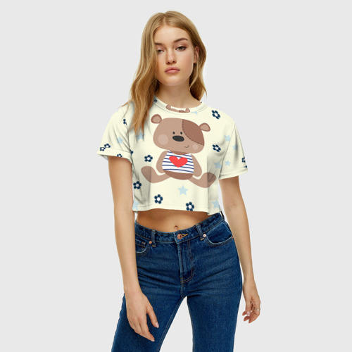 Женская футболка Crop-top 3D Мишка, цвет 3D печать - фото 3