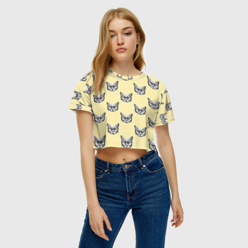 Женская футболка Crop-top 3D Котик, цвет 3D печать - фото 3