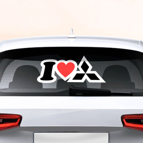 Наклейка на авто - для заднего стекла I love Mitsubishi