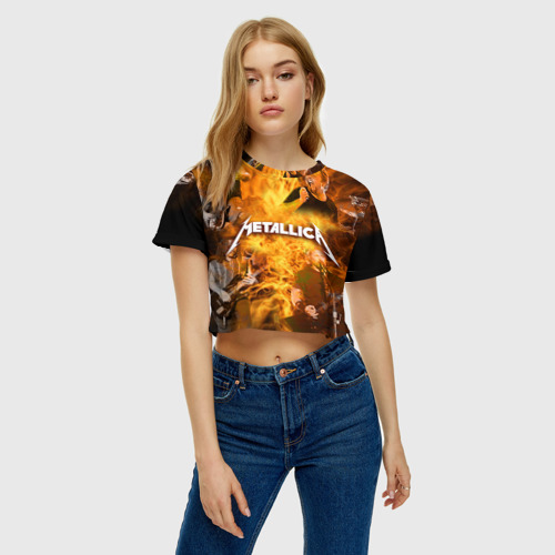 Женская футболка Crop-top 3D Metallica, цвет 3D печать - фото 4