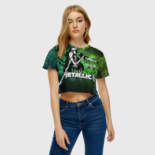 Женская футболка Crop-top 3D Metallica, цвет 3D печать - фото 3