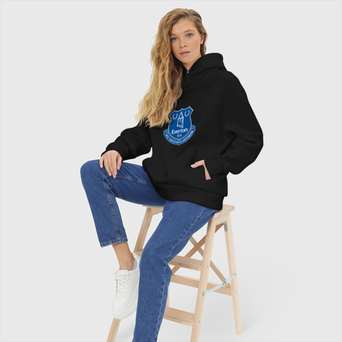 Женское худи Oversize хлопок Эвертон logo - nil satis nisi optimum, цвет черный - фото 7