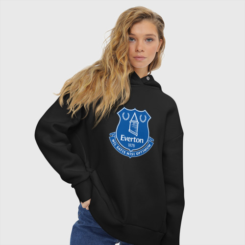 Женское худи Oversize хлопок Эвертон logo - nil satis nisi optimum, цвет черный - фото 4