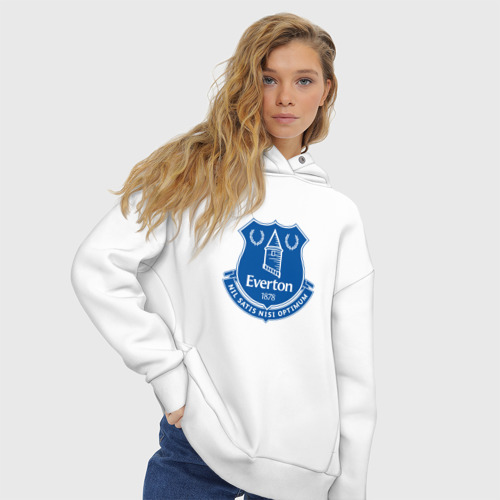 Женское худи Oversize хлопок Эвертон logo - nil satis nisi optimum, цвет белый - фото 4