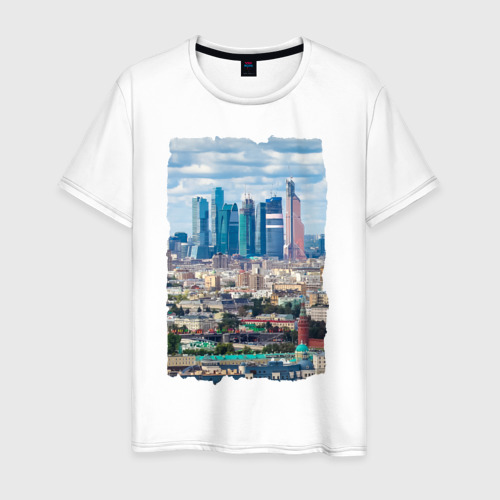 Мужская футболка из хлопка с принтом Москва-Сити, вид спереди №1