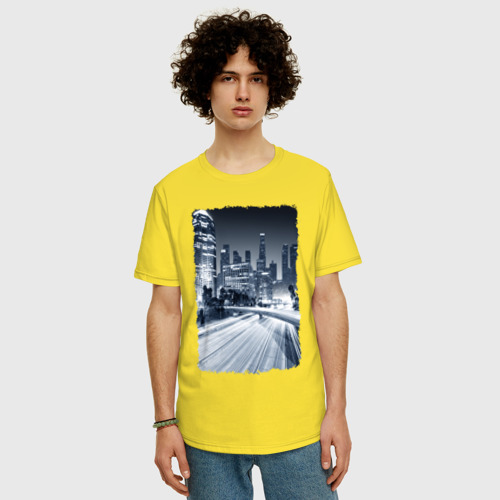 Мужская футболка хлопок Oversize Ночной город, цвет желтый - фото 3