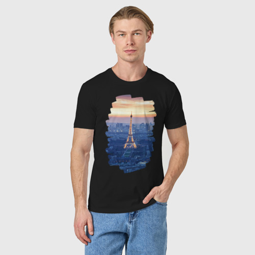 Мужская футболка хлопок Светящаяся Эйфелева башня, цвет черный - фото 3