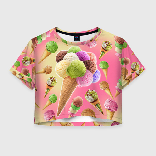 Женская футболка Crop-top 3D Мороженое, цвет 3D печать