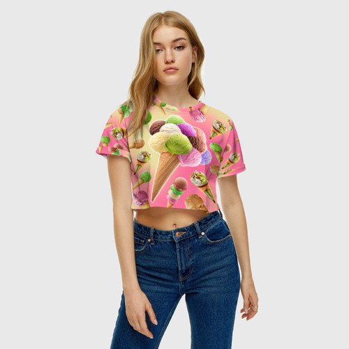 Женская футболка Crop-top 3D Мороженое, цвет 3D печать - фото 4