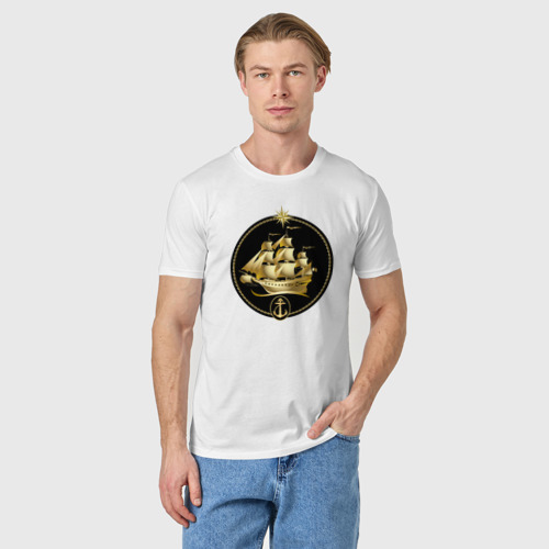 Мужская футболка хлопок Золотой парусник, цвет белый - фото 3