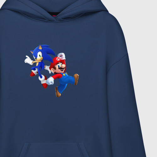 Худи SuperOversize хлопок Sonic and Mario, цвет темно-синий - фото 3