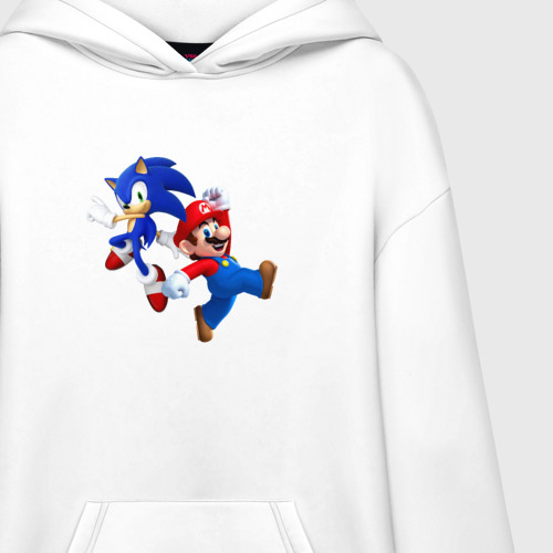 Худи SuperOversize хлопок Sonic and Mario, цвет белый - фото 3