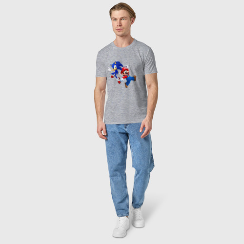 Мужская футболка хлопок Sonic and Mario, цвет меланж - фото 5