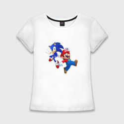 Женская футболка хлопок Slim Sonic and Mario