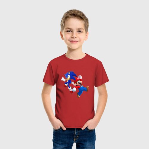 Детская футболка хлопок Sonic and Mario, цвет красный - фото 3