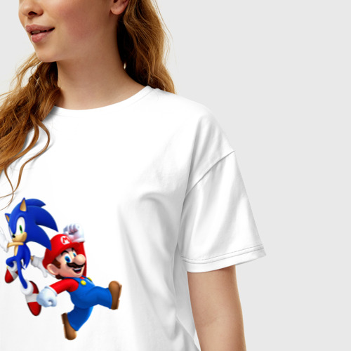 Женская футболка хлопок Oversize Sonic and Mario - фото 3