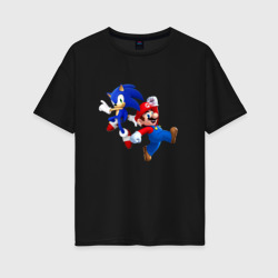 Женская футболка хлопок Oversize Sonic and Mario