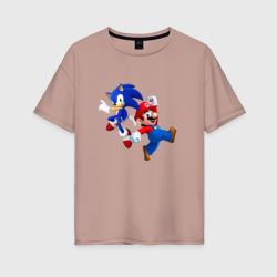 Женская футболка хлопок Oversize Sonic and Mario